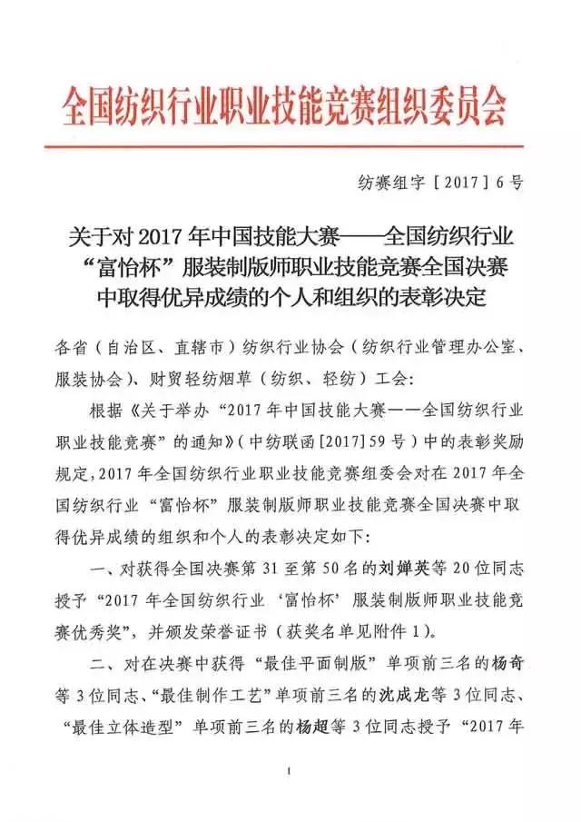全國紡織行業(yè)“富怡杯”服裝制版師職業(yè)技能競賽獲獎名單揭曉！