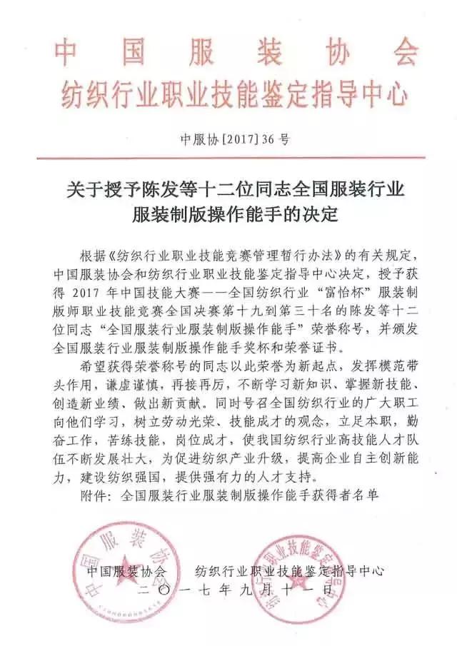 全國紡織行業(yè)“富怡杯”服裝制版師職業(yè)技能競賽獲獎名單揭曉！